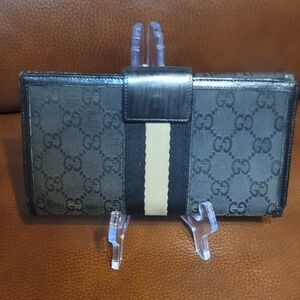 Gucci Black and Tan Monogram Wallet
